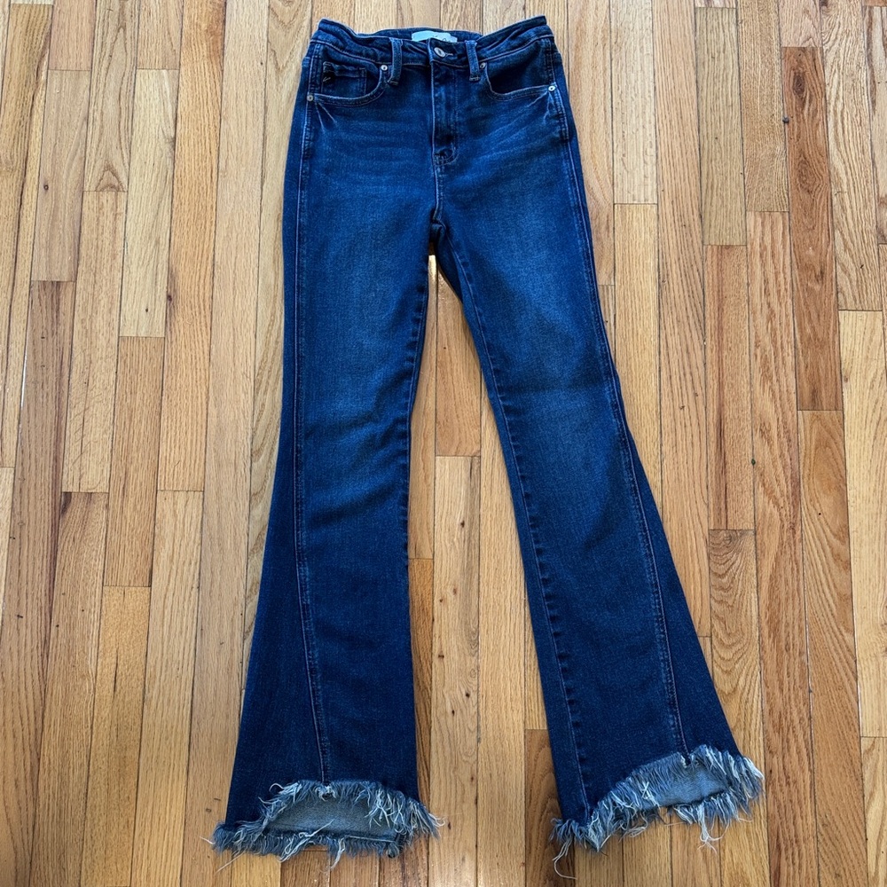 Women's KanCan Dark Blue Flare Jeans with Frayed hem